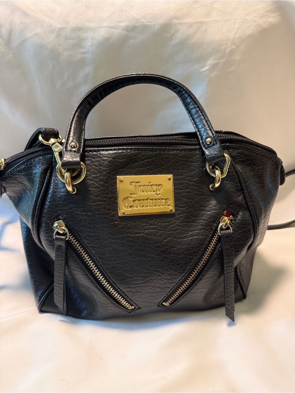 Juicy Couture Black Satchel Crossbody Bag Gold Hardware Top Handle Purse vintage